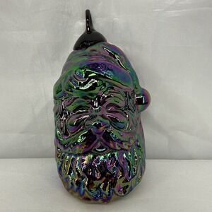 Iridescent Carnival Glass Santa Claus Head Christmas Ornament Heavy 4.5" high‎